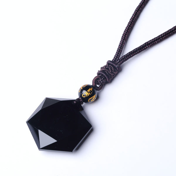 QIANXU Black Obsidian Six Awn Star Pendant Necklace Obsidian Star Jewelry Obsidian Jade Jewelry Fine Jewelry