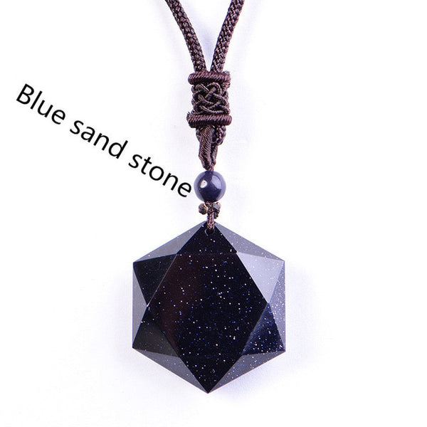 QIANXU Black Obsidian Six Awn Star Pendant Necklace Obsidian Star Jewelry Obsidian Jade Jewelry Fine Jewelry