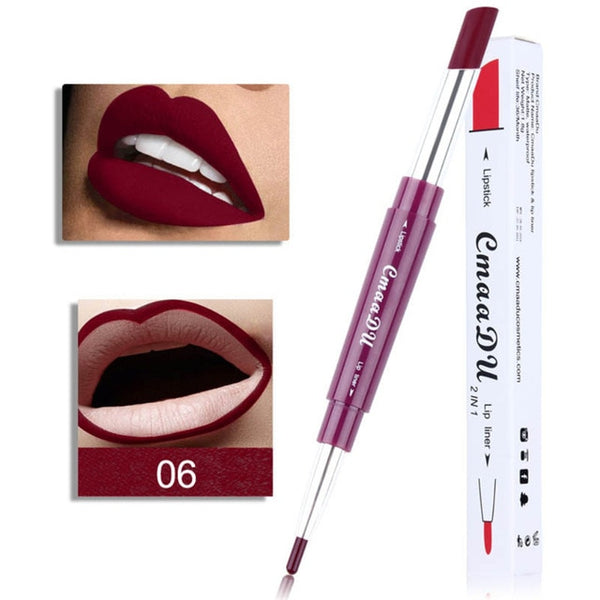 Cmaadu Multi-function 6 Colors Double-end Matte Lipstick Waterproof Lipliner Long Lasting Moisturizer Lip Stick Pencil  TSLM1