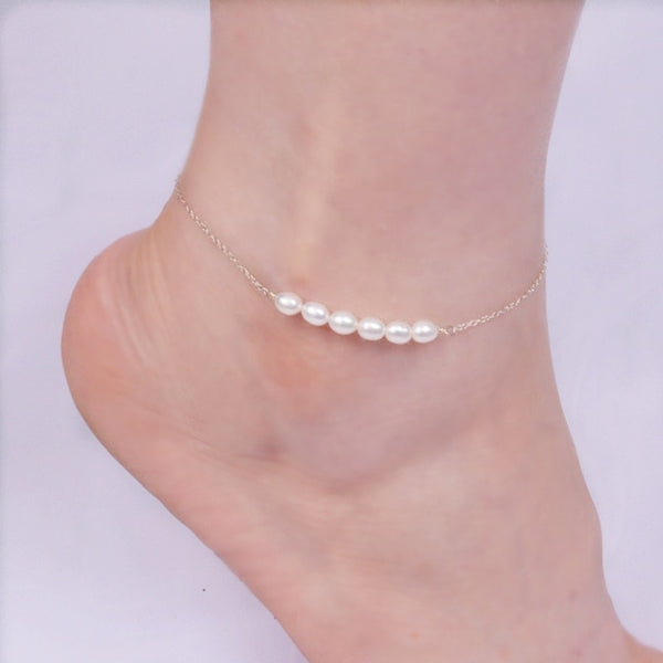 ASHIQI Real 925 Sterling Silver Anklets for Women with Natural Freshwater Pearl Jewelry for Foot Gift