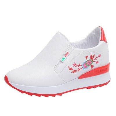 Women Casual Shoes Summer Spring Slip on Loafers Flower Mixed Colors Hollow Out Increasing Internal Height White Sneakers 35-40