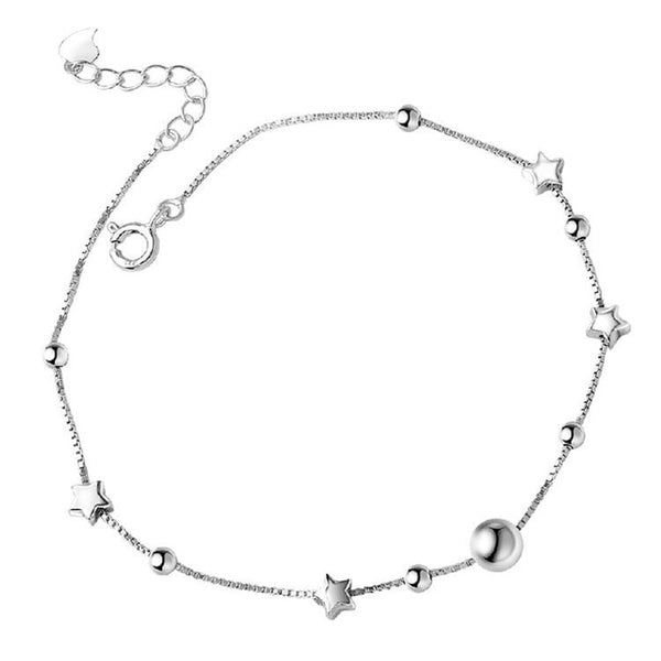 925 Sterling Silver Anklet For Women  Bohemian Beads And Star Foot Jewelry  Summer Beach Barefoot Anklet Leg Chain