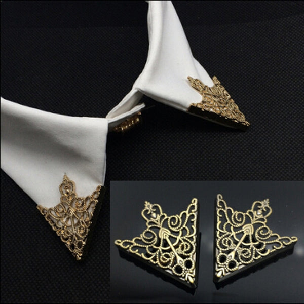 1Pair Crown Hollow Pattern Triangle Shirt Collar Horns Pin Gold Ancient Bronze Colors Tie Clips For DIY  Women Jewelry Findings