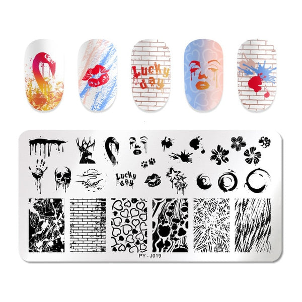 PICT YOU Halloween Nail Stamping Plates Pumpkin Flowers Animal Tropical Geometry Pattern Nail Art Image Lace Stamp Templates