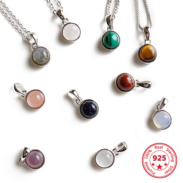 Hot Sale 100% 925 Sterling Silver Customizable Natural Malachite Labradorite Crystal Agate Opal Tigereye Gem Pendants Jewelry