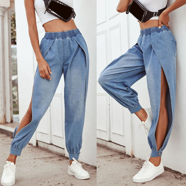 Women jeans Boyfriend jeans for women Denim Split Legs Streetwear High Waist Sports Pants Loose Pants Jeans mujer 2019 S10