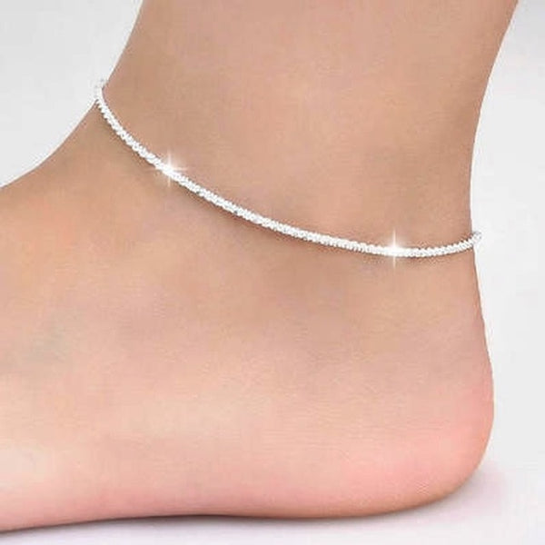 OMHXZJ Wholesale European Fashion Woman Girl Party Birthday Gift Two Layers Star Beads Two Lines 925 Sterling Silver Anklet JL02