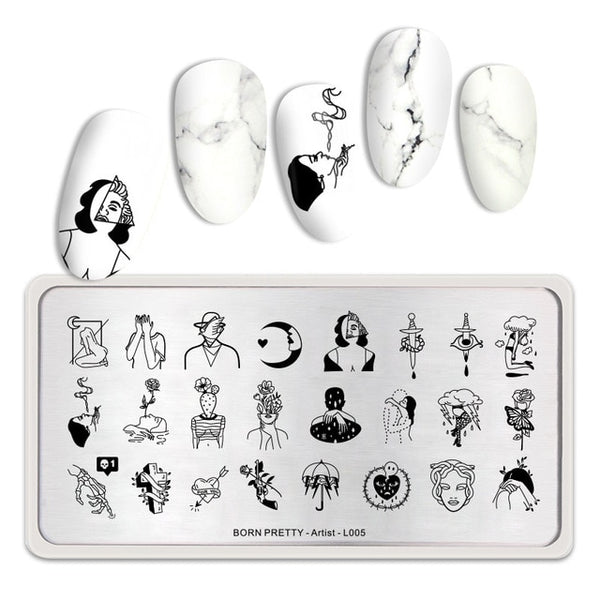 BORN PRETTY Rectangle Nail Stamping Plates Marble Texture Ink Stainless Steel Template Nail Art Image Texture  DIY Plate Tools