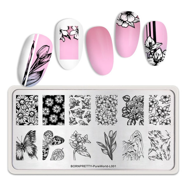 BORN PRETTY Rectangle Nail Stamping Plates Marble Texture Ink Stainless Steel Template Nail Art Image Texture  DIY Plate Tools