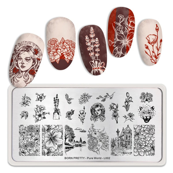 BORN PRETTY Rectangle Nail Stamping Plates Marble Texture Ink Stainless Steel Template Nail Art Image Texture  DIY Plate Tools