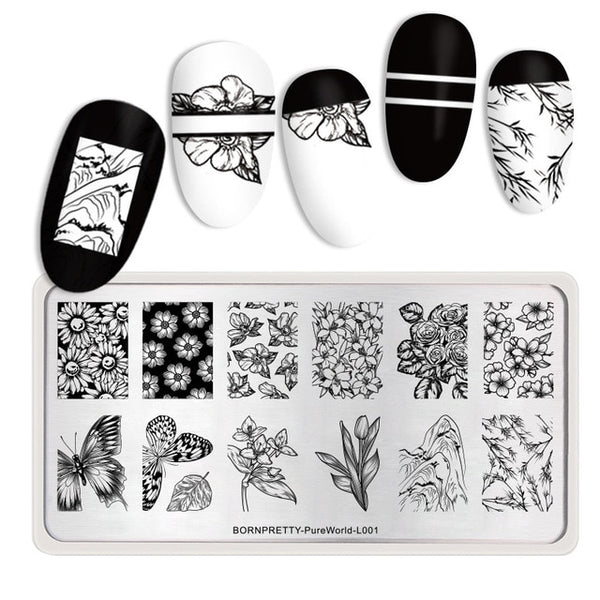 BORN PRETTY Rectangle Nail Stamping Plates Marble Texture Ink Stainless Steel Template Nail Art Image Texture  DIY Plate Tools