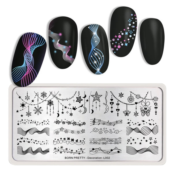 BORN PRETTY Rectangle Nail Stamping Plates Marble Texture Ink Stainless Steel Template Nail Art Image Texture  DIY Plate Tools