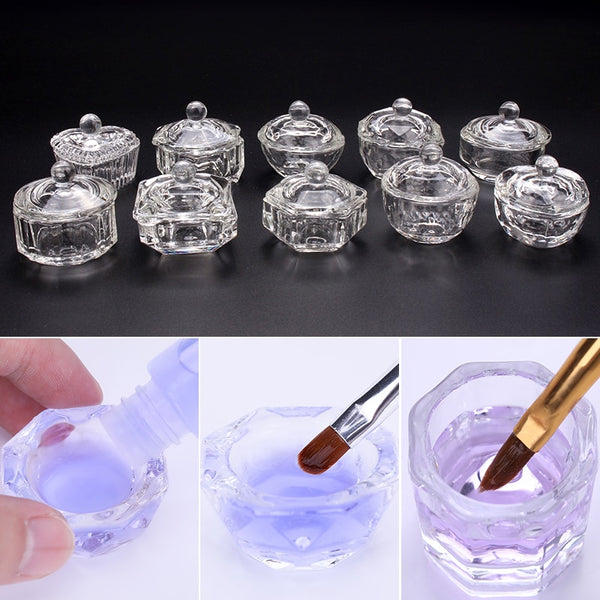 1PC Acrylic Powder Liquid Crystal Glass Acrylic Nail Cup Dappen Dish Lid Bowl Cup Holder  Equipment Nail Tools