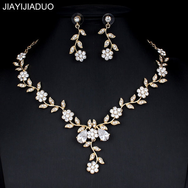 jiayijiaduo Classic women's wedding jewelry set silver / gold color fine necklace earrings accessory gift  dropshipping 2019 new