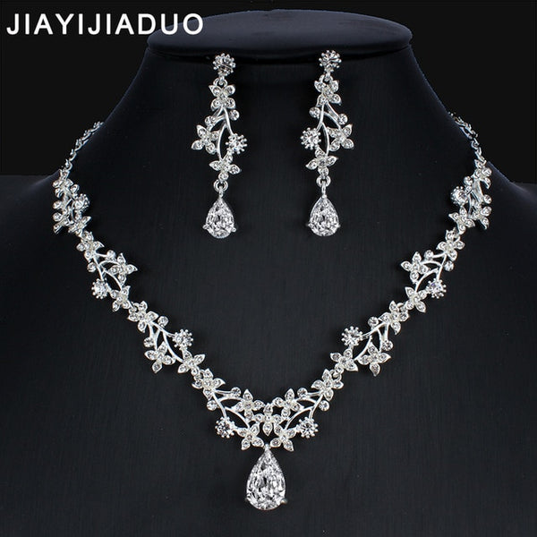 jiayijiaduo Classic women's wedding jewelry set silver / gold color fine necklace earrings accessory gift  dropshipping 2019 new