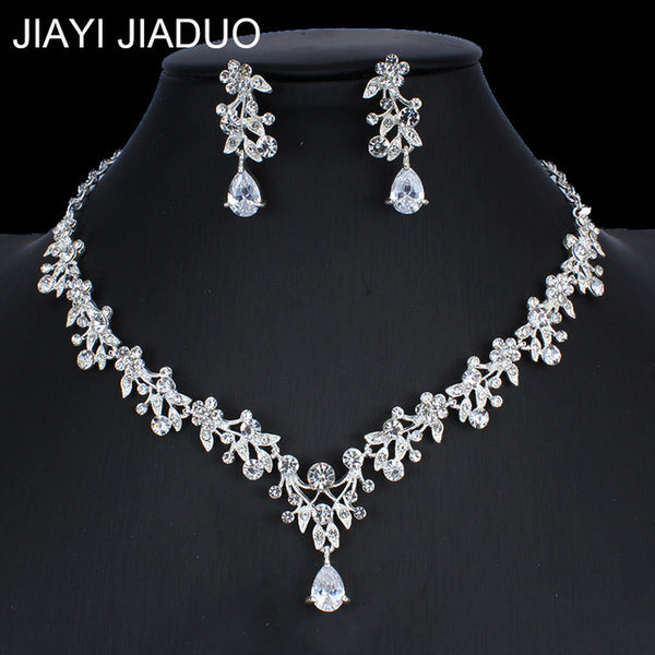 jiayijiaduo Classic women's wedding jewelry set silver / gold color fine necklace earrings accessory gift  dropshipping 2019 new