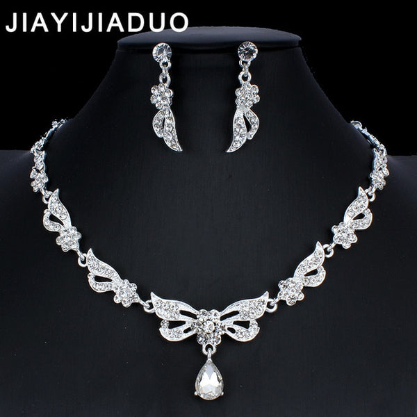 jiayijiaduo Classic women's wedding jewelry set silver / gold color fine necklace earrings accessory gift  dropshipping 2019 new