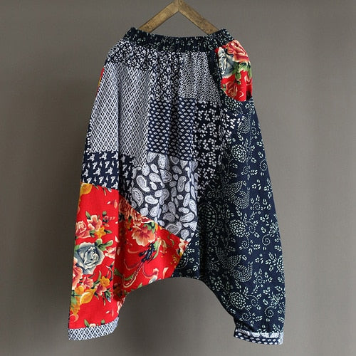 Original folk style women's retro stitching old cotton and linen material shift pants women loose large size baggy pants