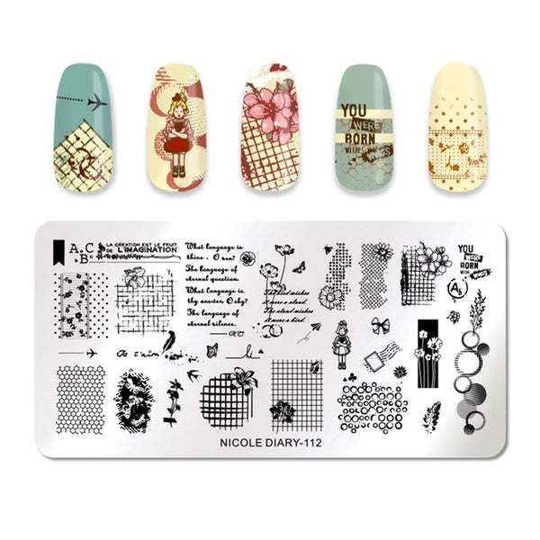 NICOLE DIARY Lace Flower Animal Nail Stamping Plates Marble Image Stamp Templates Geometric  Printing Stencil Tools