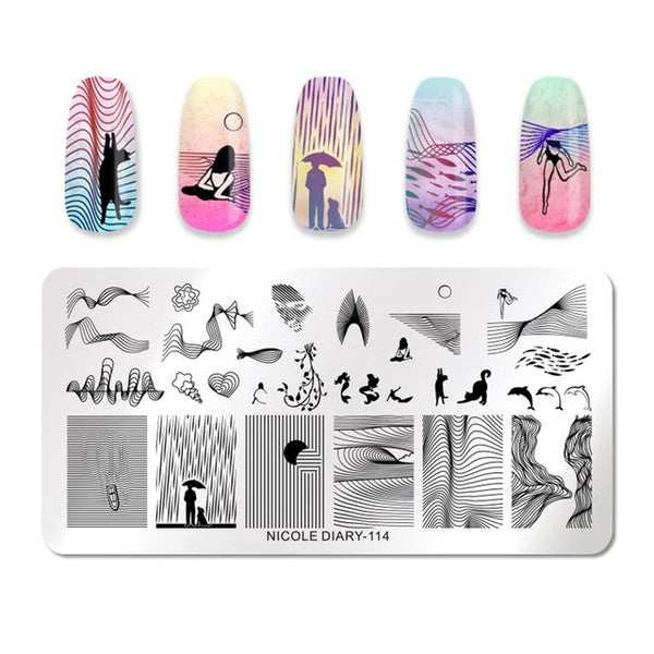 NICOLE DIARY Lace Flower Animal Nail Stamping Plates Marble Image Stamp Templates Geometric  Printing Stencil Tools