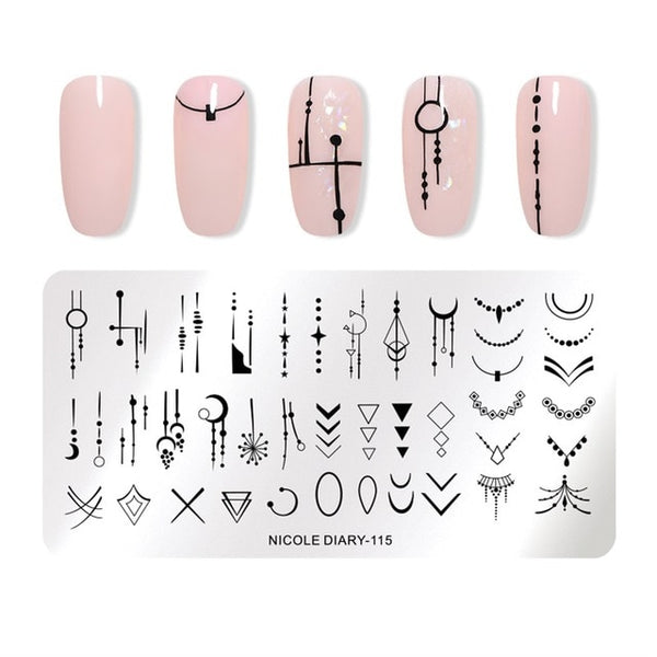 NICOLE DIARY Lace Flower Animal Nail Stamping Plates Marble Image Stamp Templates Geometric  Printing Stencil Tools
