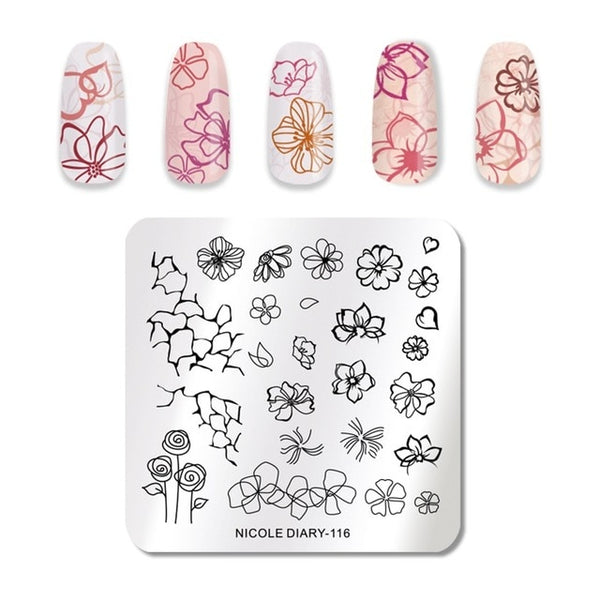 NICOLE DIARY Lace Flower Animal Nail Stamping Plates Marble Image Stamp Templates Geometric  Printing Stencil Tools