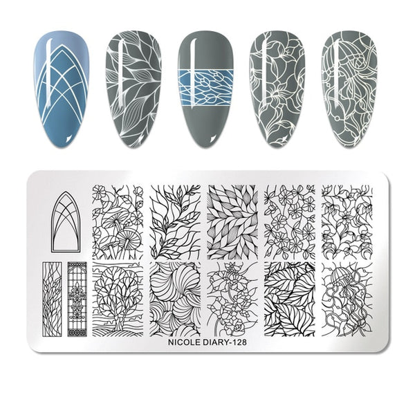 NICOLE DIARY Lace Flower Animal Nail Stamping Plates Marble Image Stamp Templates Geometric  Printing Stencil Tools