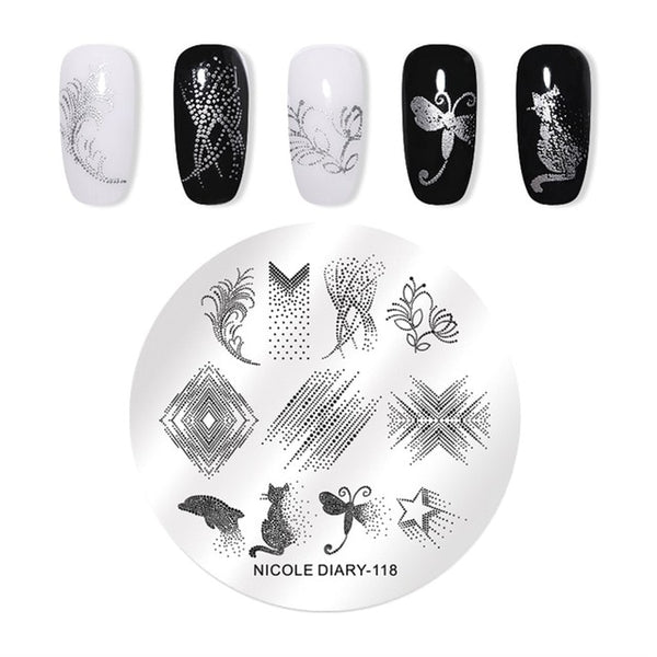 NICOLE DIARY Lace Flower Animal Nail Stamping Plates Marble Image Stamp Templates Geometric  Printing Stencil Tools