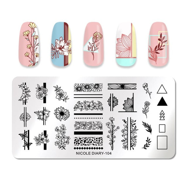 NICOLE DIARY Lace Flower Animal Nail Stamping Plates Marble Image Stamp Templates Geometric  Printing Stencil Tools