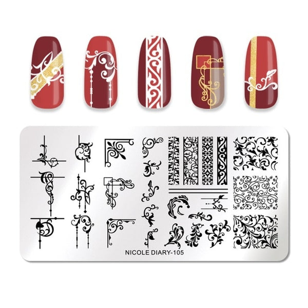 NICOLE DIARY Lace Flower Animal Nail Stamping Plates Marble Image Stamp Templates Geometric  Printing Stencil Tools