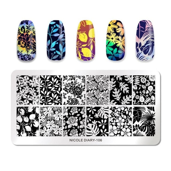 NICOLE DIARY Lace Flower Animal Nail Stamping Plates Marble Image Stamp Templates Geometric  Printing Stencil Tools