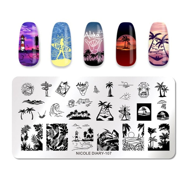 NICOLE DIARY Lace Flower Animal Nail Stamping Plates Marble Image Stamp Templates Geometric  Printing Stencil Tools