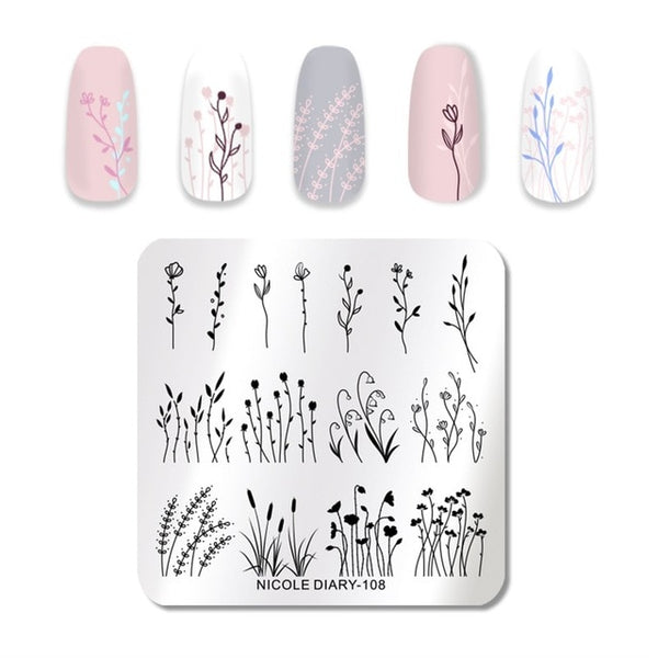 NICOLE DIARY Lace Flower Animal Nail Stamping Plates Marble Image Stamp Templates Geometric  Printing Stencil Tools
