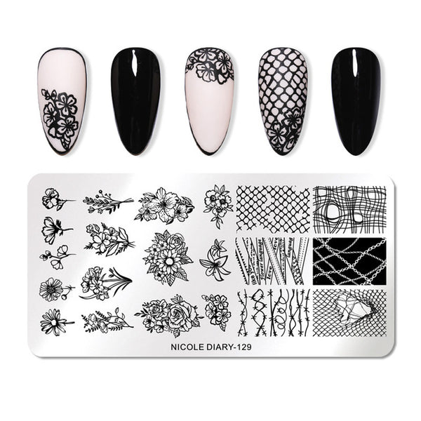 NICOLE DIARY Lace Flower Animal Nail Stamping Plates Marble Image Stamp Templates Geometric  Printing Stencil Tools