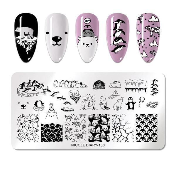 NICOLE DIARY Lace Flower Animal Nail Stamping Plates Marble Image Stamp Templates Geometric  Printing Stencil Tools
