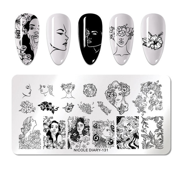 NICOLE DIARY Lace Flower Animal Nail Stamping Plates Marble Image Stamp Templates Geometric  Printing Stencil Tools