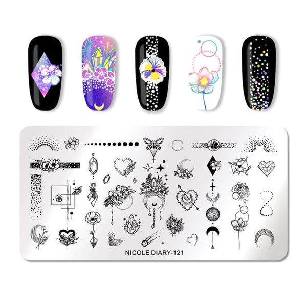 NICOLE DIARY Lace Flower Animal Nail Stamping Plates Marble Image Stamp Templates Geometric  Printing Stencil Tools