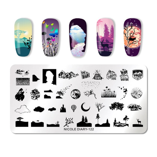 NICOLE DIARY Lace Flower Animal Nail Stamping Plates Marble Image Stamp Templates Geometric  Printing Stencil Tools