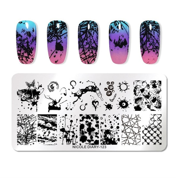 NICOLE DIARY Lace Flower Animal Nail Stamping Plates Marble Image Stamp Templates Geometric  Printing Stencil Tools