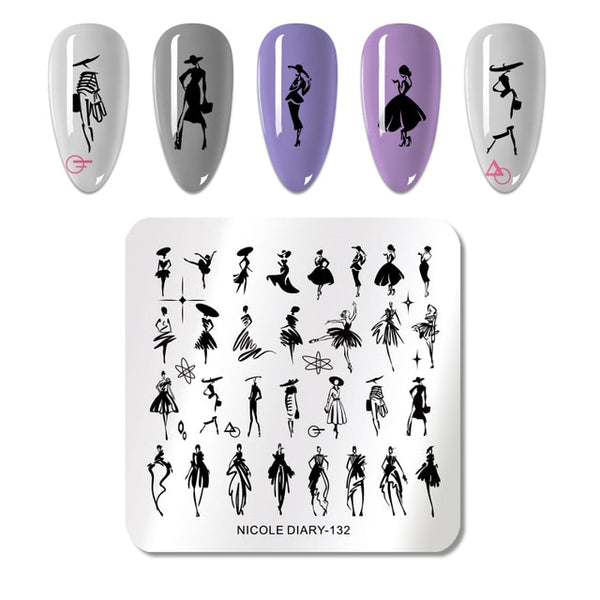 NICOLE DIARY Lace Flower Animal Nail Stamping Plates Marble Image Stamp Templates Geometric  Printing Stencil Tools
