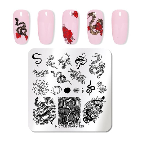 NICOLE DIARY Lace Flower Animal Nail Stamping Plates Marble Image Stamp Templates Geometric  Printing Stencil Tools
