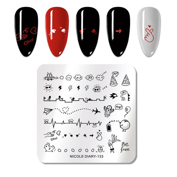 NICOLE DIARY Lace Flower Animal Nail Stamping Plates Marble Image Stamp Templates Geometric  Printing Stencil Tools