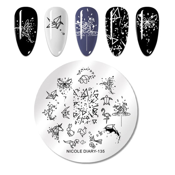 NICOLE DIARY Lace Flower Animal Nail Stamping Plates Marble Image Stamp Templates Geometric  Printing Stencil Tools