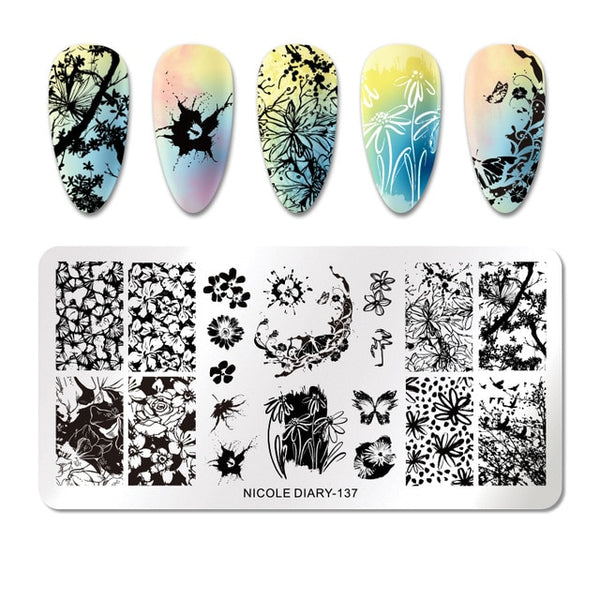 NICOLE DIARY Lace Flower Animal Nail Stamping Plates Marble Image Stamp Templates Geometric  Printing Stencil Tools