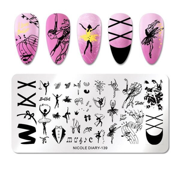 NICOLE DIARY Lace Flower Animal Nail Stamping Plates Marble Image Stamp Templates Geometric  Printing Stencil Tools