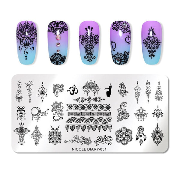 NICOLE DIARY Lace Flower Animal Nail Stamping Plates Marble Image Stamp Templates Geometric  Printing Stencil Tools