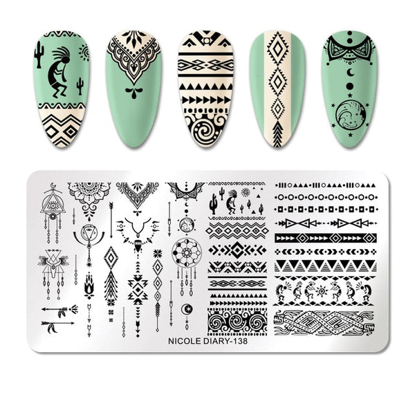 NICOLE DIARY Lace Flower Animal Nail Stamping Plates Marble Image Stamp Templates Geometric  Printing Stencil Tools