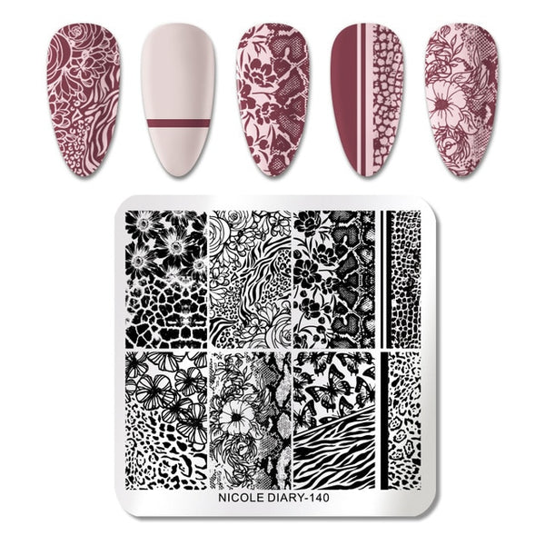 NICOLE DIARY Lace Flower Animal Nail Stamping Plates Marble Image Stamp Templates Geometric  Printing Stencil Tools