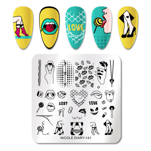 NICOLE DIARY Lace Flower Animal Nail Stamping Plates Marble Image Stamp Templates Geometric  Printing Stencil Tools