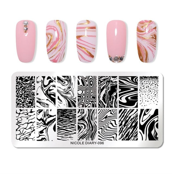 NICOLE DIARY Lace Flower Animal Nail Stamping Plates Marble Image Stamp Templates Geometric  Printing Stencil Tools